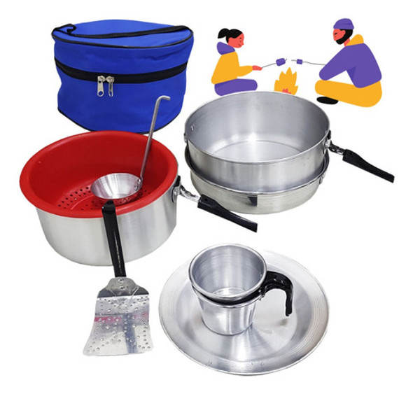 Marmita 2 Personas Mochilero Camping Set D Cocina 12p Brogas 0