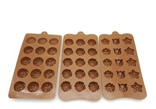 Poproo Flower Shaped 3-piece Candy Molds Set, Silicone Choco 1