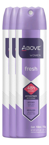 Kit 3 Desodorante Feminino Above Fresh 48h 150ml 0