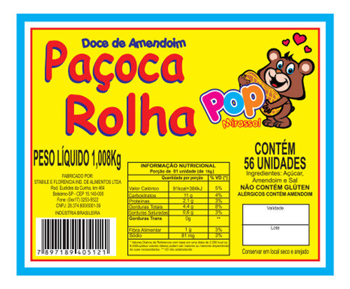 Kit C/ 6 Pote Paçoca Rolha 56 Unidades Doce Tradicional Pop 1