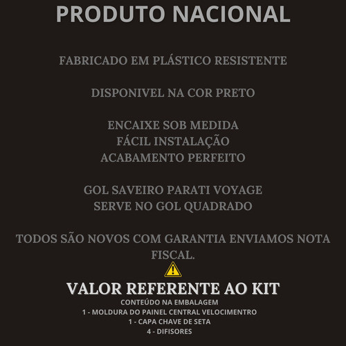 Moldura Painel Difusor Capa Seta Gol Quadrado 87 88 90 94 95 1