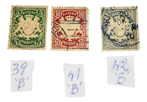 3 Estampillas De Alemania Estado De Baviera 1867 0