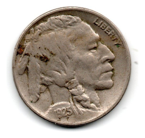 Usa Moneda 5 Cents Bufalo Indio Año 1925 Km#134 0