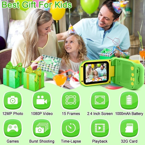 Cámara De Video Digital Para Niños, Color Verde, 12mp 1