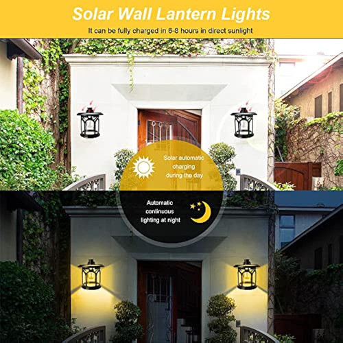 Paquete De 2 Farolillos De Pared Solares Para Exteriores Con 1
