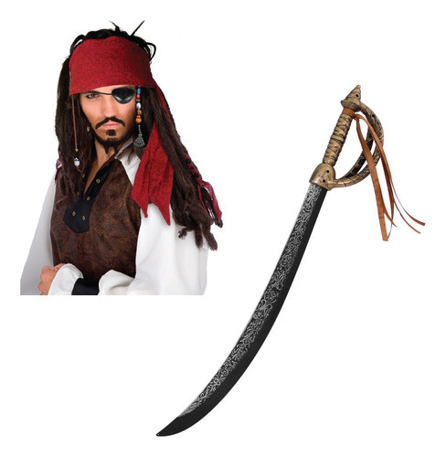 Combo Jack Pirata Peluca Parche Bandana Espada Kit Caribe 0