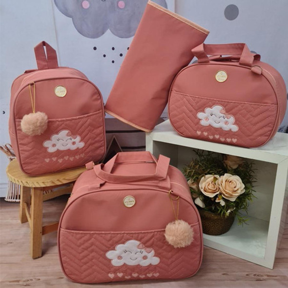 Bolsa Maternidade Bebê Kit 4 Peças Nuvem Rosê Impermeável 1 Bolsa Maternidade Bebê Kit 4 Peças Nuvem Rosê Impermeável 1