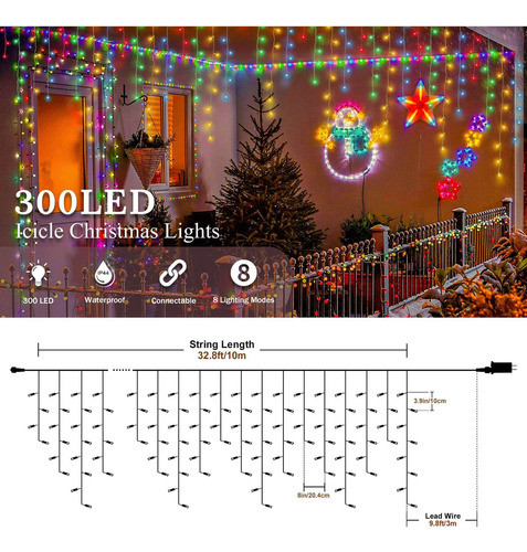 Oopswow Luces De Navidad Para Exteriores, 300 Luces Led De 3 1