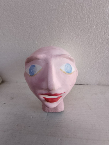 Cabeza De Titere Hecha De Papel Maché Pintada Mano Antigua 0