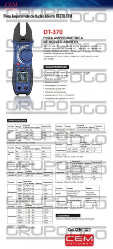 Pinza Amperometrica Nucleo Abierto Dt370 Cem 1