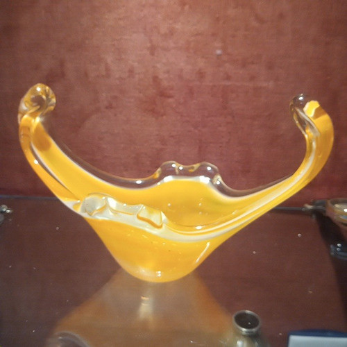 Cenicero Cristal Murano Antiguo Naranja Y Blanco Artdeco San 0