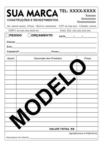 02 Blocos Talão Pedido Recibo Orçamento 15x21 Personalizado 0