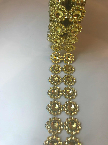 Tira De Falso Strass Flor Dorada X 9 Metros ! 1