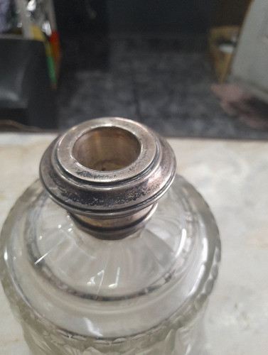 Botellon Licorera Cristal Tallado Cuello Plata 1