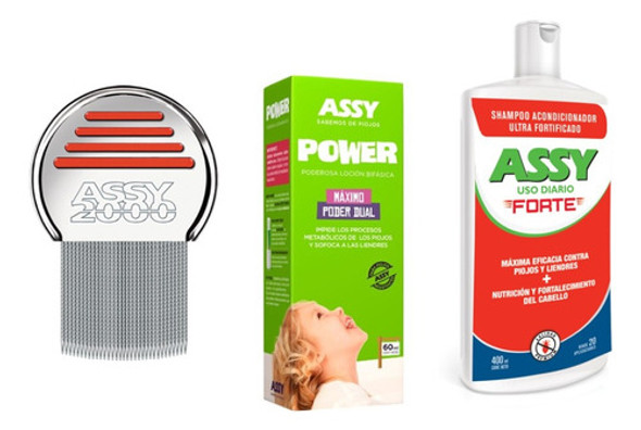 Kit Peine Fino Assy 2000 + Loción Power + Shampoo Assy Forte 0