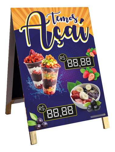 Cavalete Temos Açaí, Tigela E Copo + Caneta 0