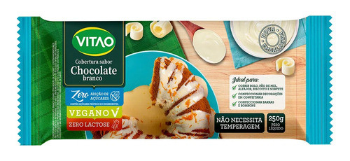 Kit 3 Cobertura Chocolate Branco Zero Zero  250g - Vitao 0