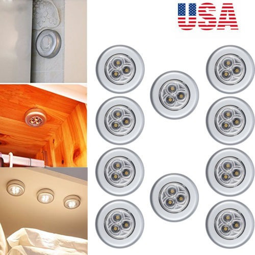 10 X Toque Cálido Blanco Push On/off Luces 3led Auto Stick B 0