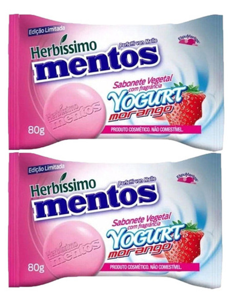 Kit 2 Sabonetes Vegetal Mentos Yorgut Morango Herbissimo 80g 0
