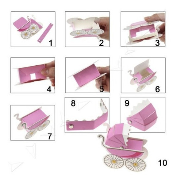 10pcs Caramelo Caja Rosa Bebé Cochecito Forma Parte Favores 1