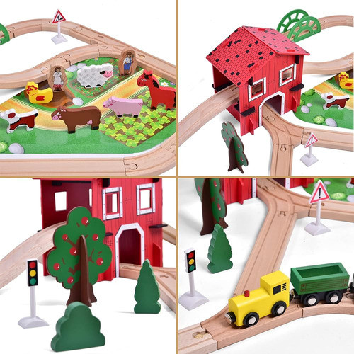 ~? Divertidos Pequeños Juguetes 77pcs Tren De Madera Set Tre 1