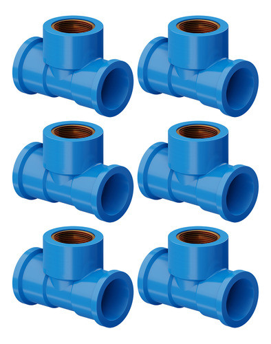 Kit 6 Tê Azul Rosca Cola 3/4 - 1/2 Conexão P/ Torneira Pvc 0