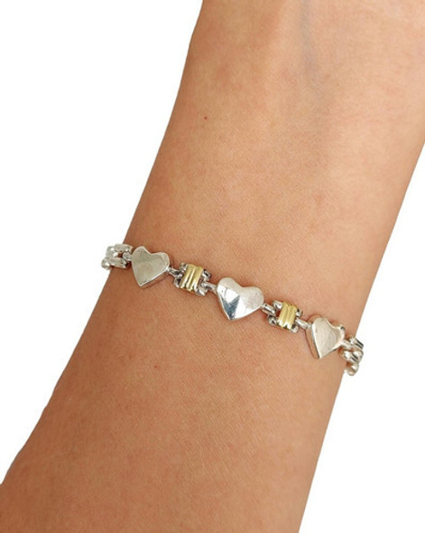 Pulsera Panter Con Tres Corazones Plata Y Oro 0