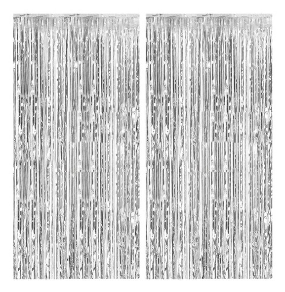 Cortinas Flecos Para Fondo Decoracion Fiesta Plateado 2 Unid 0