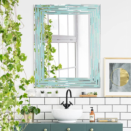 Head West Frameless Reeded Aqua Blue Coastal Sea Glass Con U 1