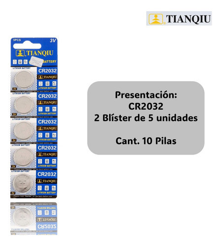 10 Pilas Boton Cr2032 Tianqiu Blister 5 Litio Distribuidor 1