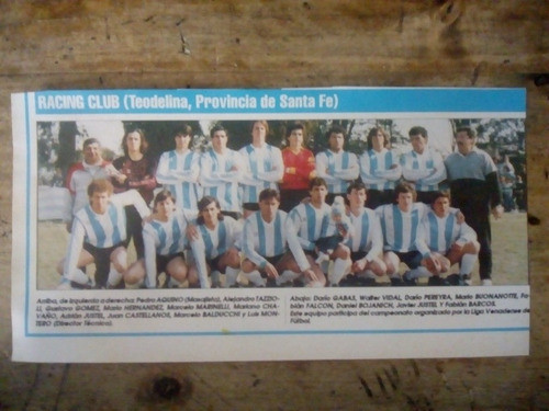 Recorte Racing Club Teodelina Santa Fe Año 1992 0