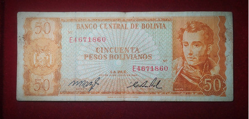 Billete 50 Pesos Bolivianos 1962 Bolívia Pick 162 A.19 Sucre 0
