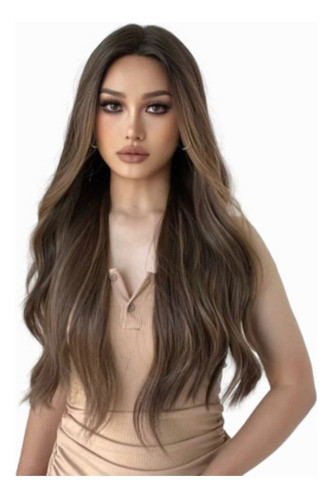 Peluca Lace Front Castaña Clara Con Ondas Tipo Cosplay 0