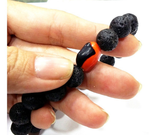 Pulseira Negra Lava Vulcânica Natural+semente Olho De Dragão 1