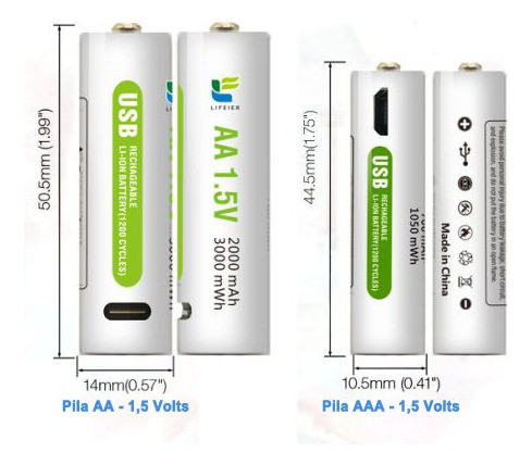 Pila Bateria Aaa Recargable Mini Usb Li-ion Litio X4 1,5v 1