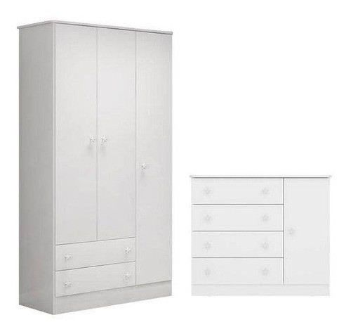 Guarda-roupa 3 Portas Cômoda Sapateira 4 Gavetas 1 Porta 0