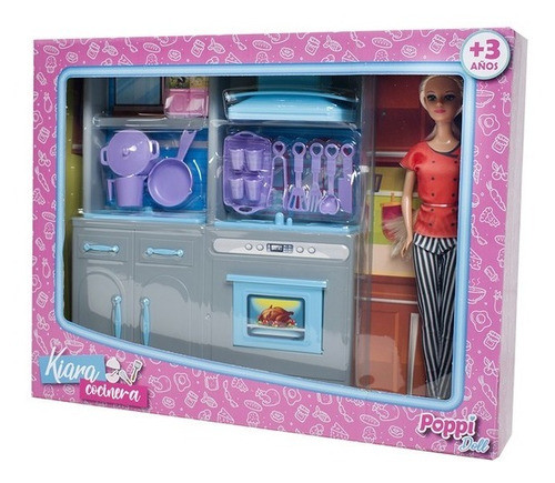 Muñeca Kiara Cocinera Con Cocina Horno Alacena Poppi B920 1