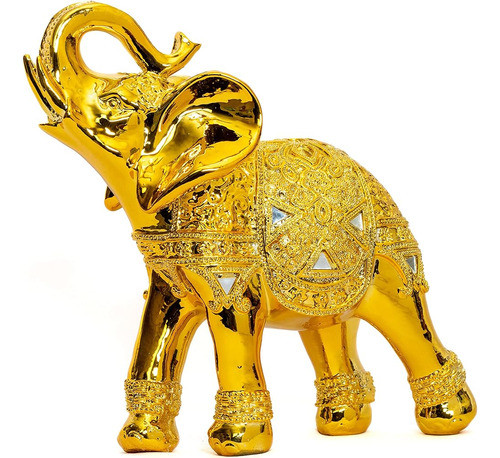 Dalax- 10 (h) Elegante Estatua De Elefante De Color Dorado C 1