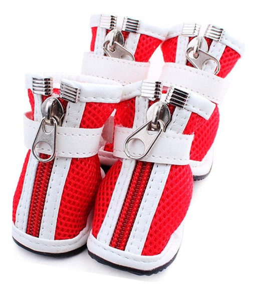 Zapato Mascota Bota Botita Canina Ajuste Velcro Color Rojo 0