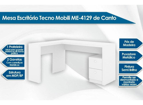 Mesa Canto P/escritório Me4129 C/ 2 Gavetas Carvalho - Tecn 1