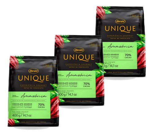 Kit 3 Chocolate 70% Cacau Gotas Premium Unique Harald 0