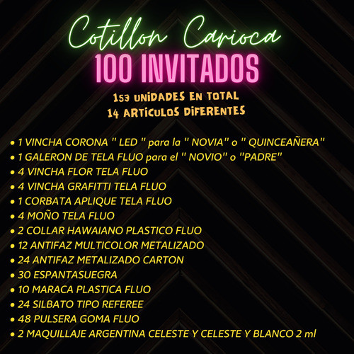 Kit Cotillon Cumpleaños Carioca Combo 100 Invitado 15 Fiesta 1