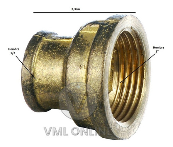 Cupla De Bronce Roscado 1 X 1/2 Pulgada Rosca Hembra Pack X4 1