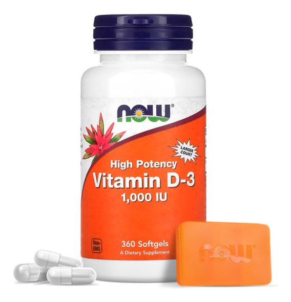 Nowfoods Vitamina D3 1.000ui Vit D-3 360 Softs  +porta Caps 0