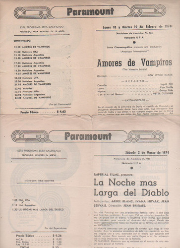 2 Antiguos Programa Cine ** Paramount ** Año 1974 1