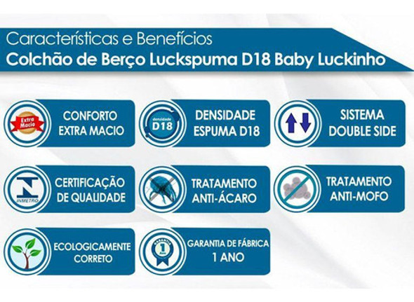 Colchão Infantil D18 Baby Luckinho Pró Saúde (60x130x10) - L 1 Colchão Infantil D18 Baby Luckinho Pró Saúde (60x130x10) - L 1