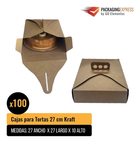 Cajas Para Tortas Kraft 27x27x10 Pack X 100 Tartas Postres 1