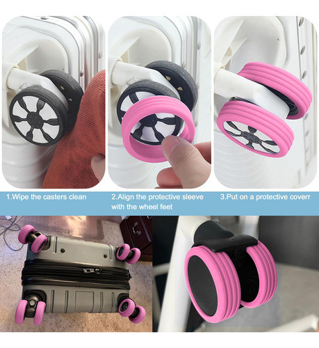 Fundas Silicona Protectoras P/ruedas De Valija 8 Unid.rosa 1