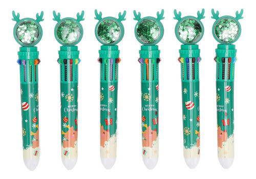 Canetas Esferográficas De Natal, 6 Peças, Tema De 10 Cores, 0