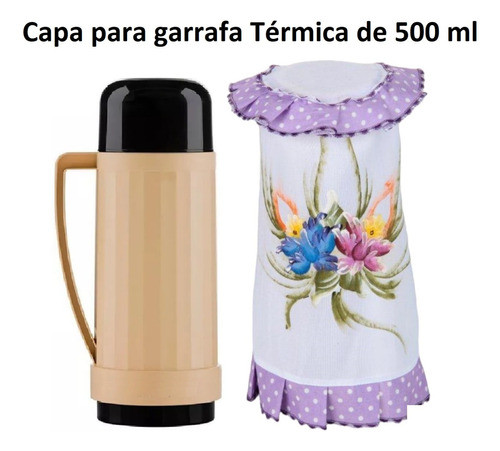 Capa Garrafa Termica Café Pintado A Mão Poliester Algodão 1